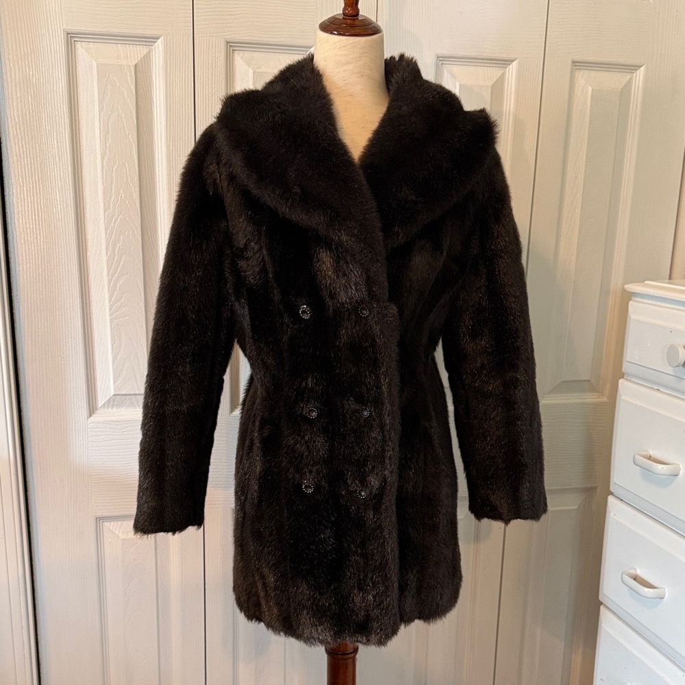 Vintage Aleutian Dark Brown faux fur coat styled by Dubrowsky & Joseph Sz Sp